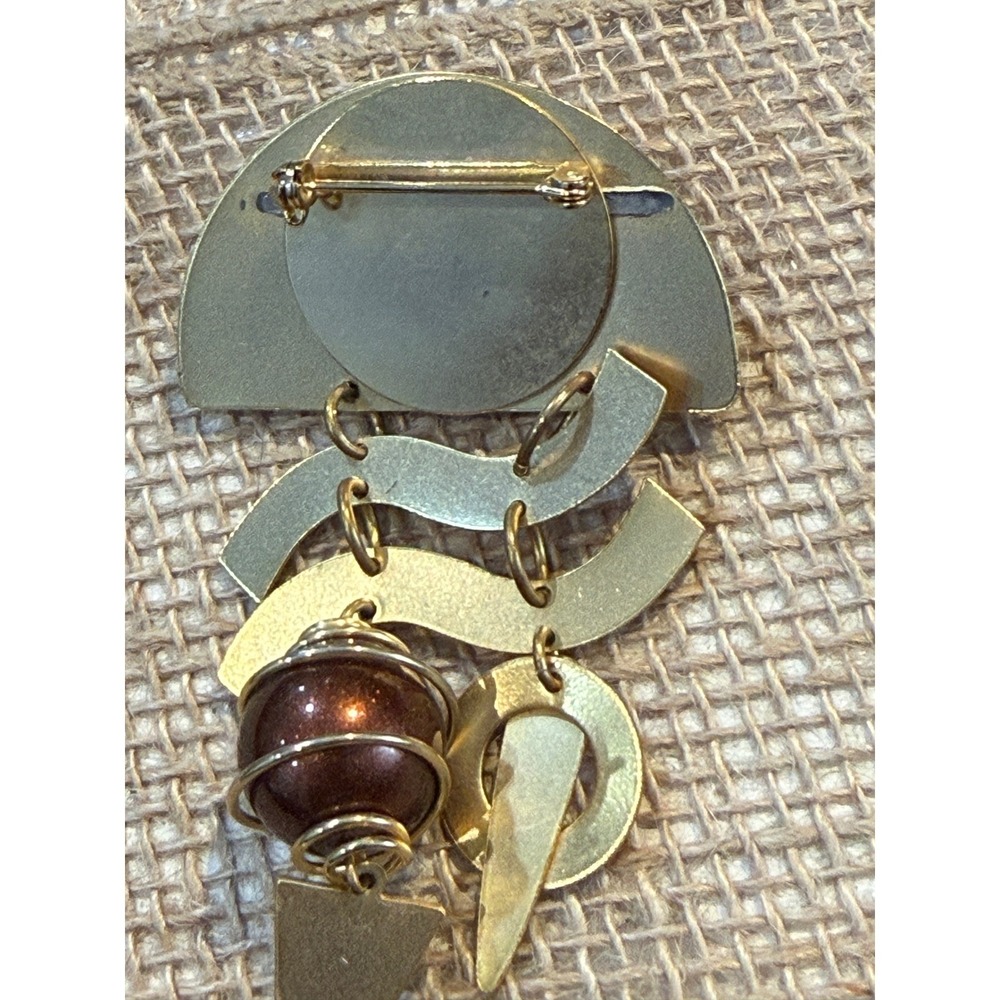 Vintage 80s Memphis Milano Style Geometric Matte Gold Statement Brooch Pin - Picture 4 of 6